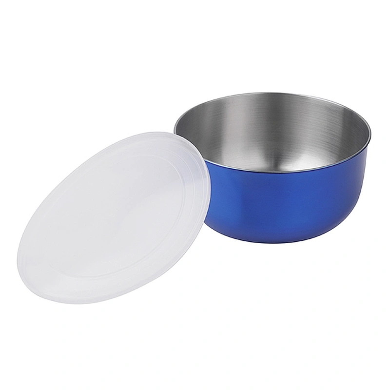 Food grade stainless steel color 2pcs vegetable mixing bowl set salad bowl with cover
