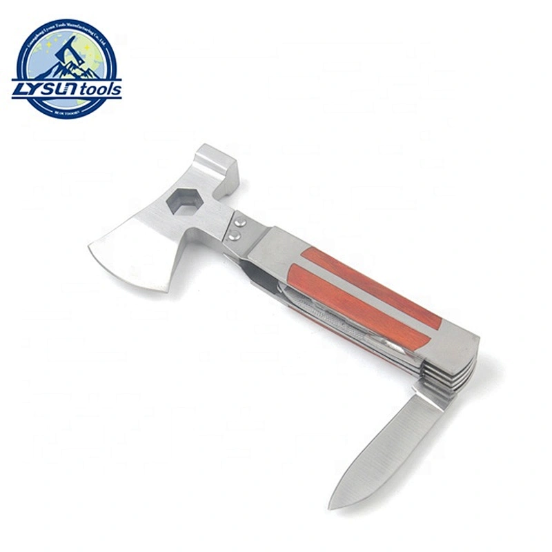 8 IN 1 Stainless Steel Head and Wood Handle Foldable Plier Axe Multi Tool