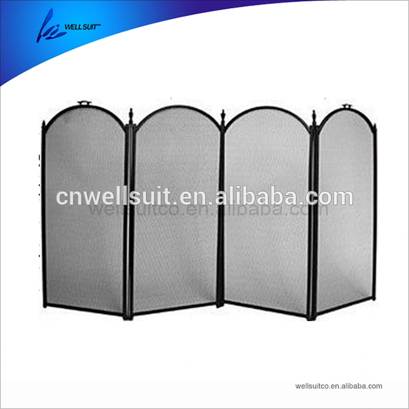 Large Gold Fireplace Screen 4 Panel Ornate Wrought Iron Black Metal Fire Place Standing Gate Decorative Mesh Solid Baby Safe