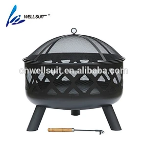 High heat coating fire pit with wooden rack fire pit