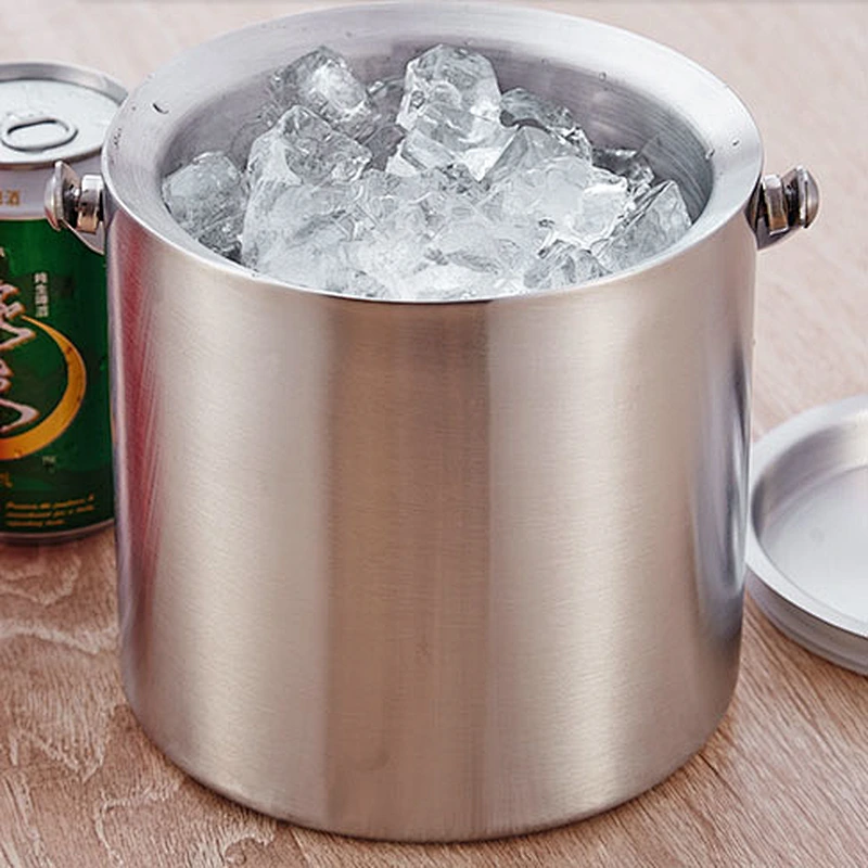 Popular best price fancy food grade stainless steel double wall ice bucket with cover