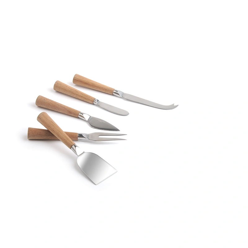 Amazon online shopping wholesale Custom Kitchen Wood Handle 5 Pieces Stainless Steel Cheese Knife Set