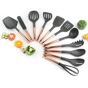 Good quality food grade nylon cookware utensil set with cooper plating handle