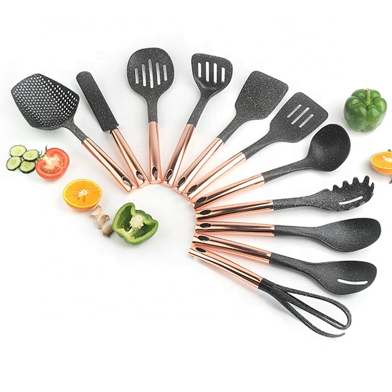 Good quality food grade nylon cookware utensil set with cooper plating handle