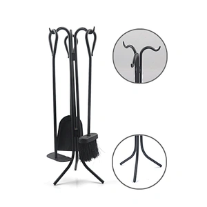 3 Pieces Fireplace Tools Set Indoor Wrought Iron Fire Set Fire Place Pit Modern Black Outdoor Accessories Kit