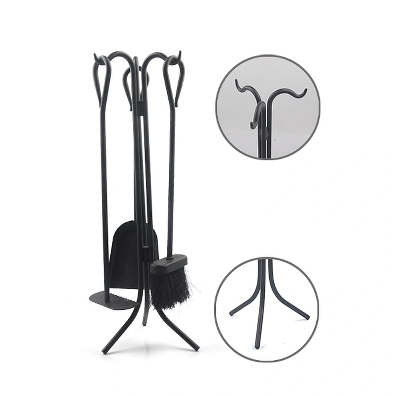3 Pieces Fireplace Tools Set Indoor Wrought Iron Fire Set Fire Place Pit Modern Black Outdoor Accessories Kit