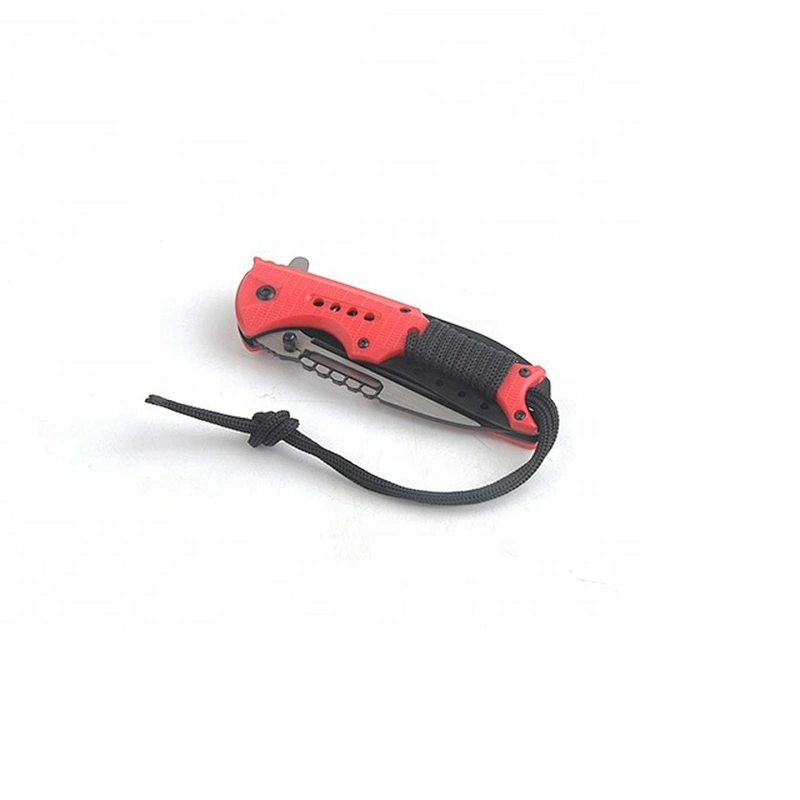 Red and Black Color Stainless Steel Folding Pocket Outdoor Hunting Knife with rope