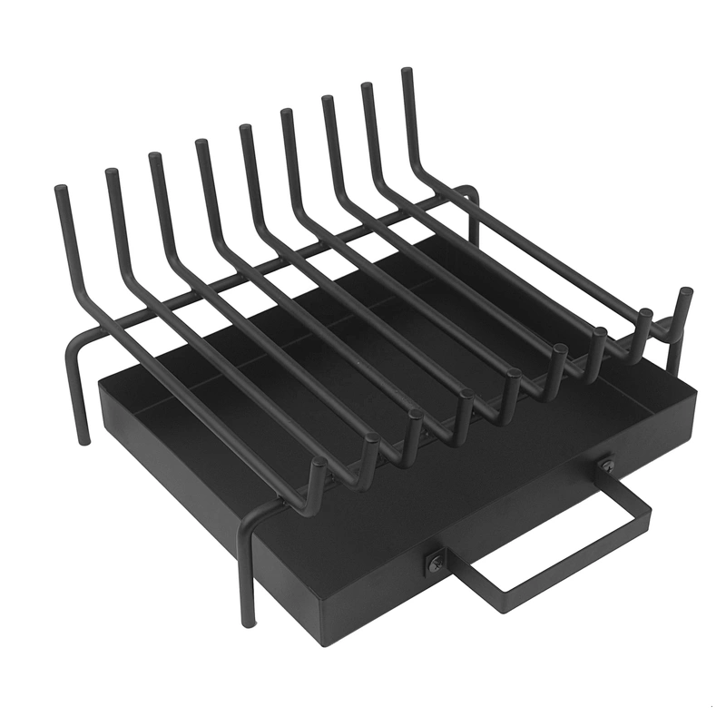 Iron With Black Powder Coating Fireplace Grate With Ash Tray Set