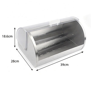 Stainless Steel Bread Bin / Food Storage Roll Top Box / Bread Box with Window for Kitchen