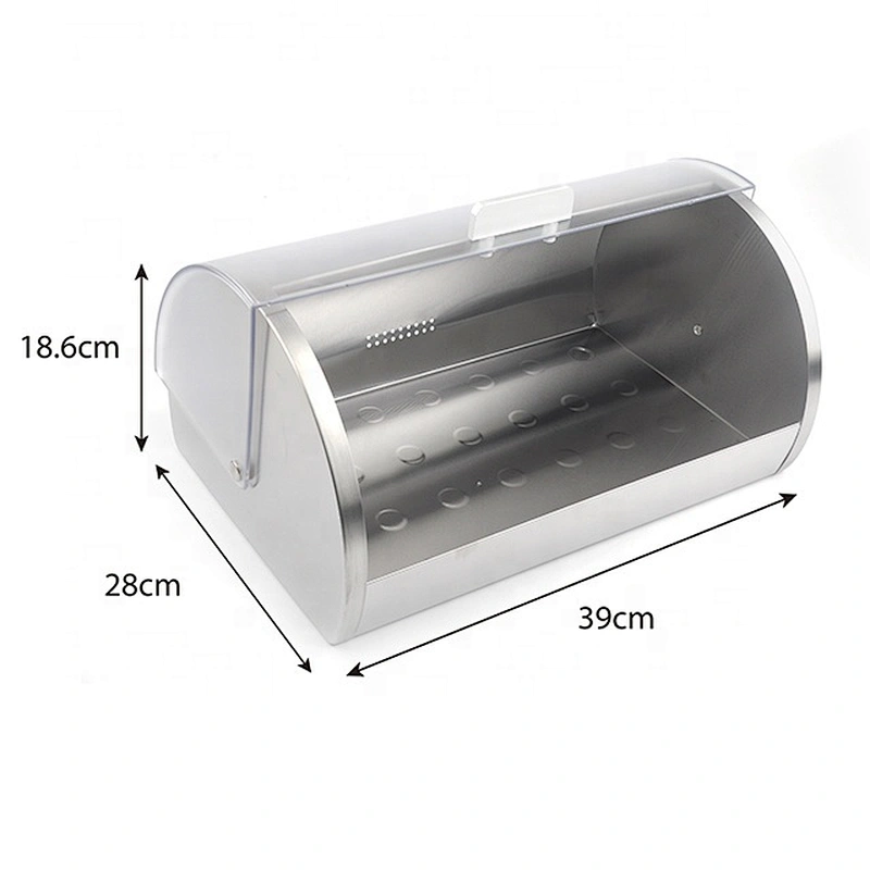 Stainless Steel Bread Bin / Food Storage Roll Top Box / Bread Box with Window for Kitchen