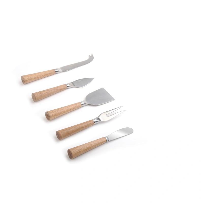 Amazon online shopping wholesale Custom Kitchen Wood Handle 5 Pieces Stainless Steel Cheese Knife Set