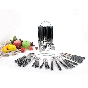24 pcs Spoon Fork Steak Knife tableware set with Holder Rack Stainless Steel 430 for kitchen dinnerware accessories
