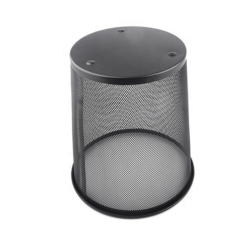 Round black creative lidless metal mesh net waste paper basket