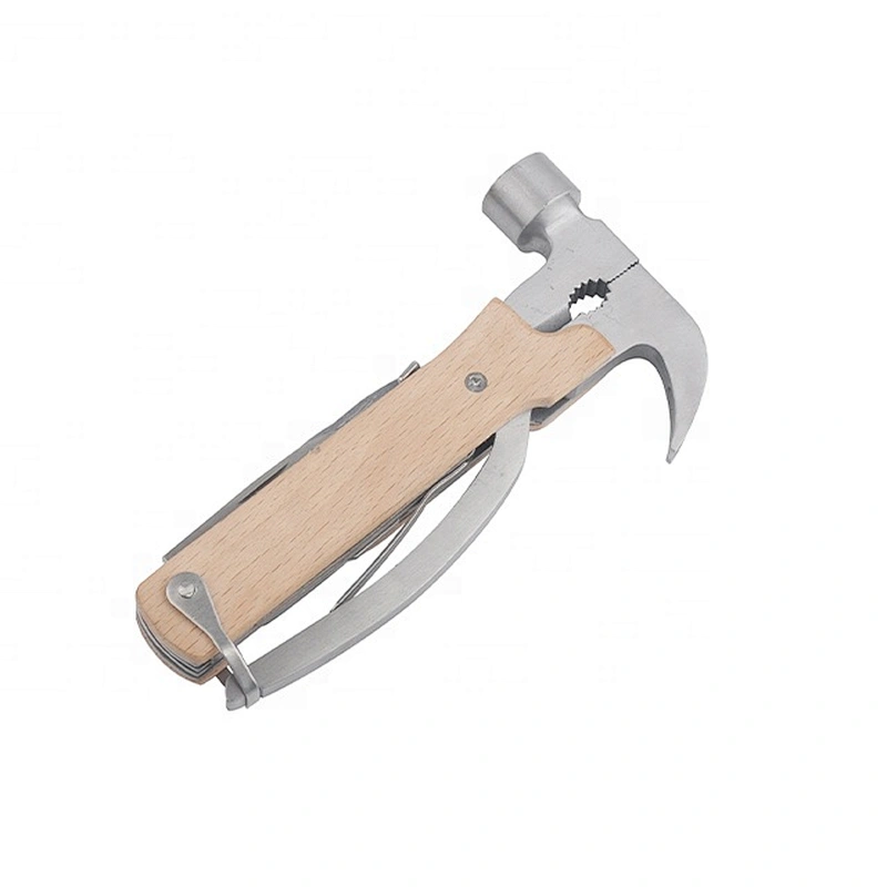 Multifunctional stainless steel outdoor mini hammer multi tool with wood handle