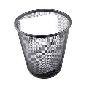 Round office waste bin mesh cheap metal trash can for hotel