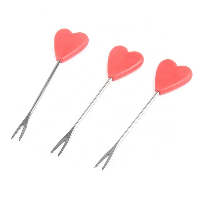 Heart-shaped stainless steel and plastic fruit fork