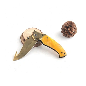 Gold Titanium Plated Anti Rusting Survival Pocket Hunting Knife with Hook Cutter