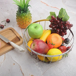 Durable vegetable round shape fruit metal basket wire mesh storage baskets for kitchen