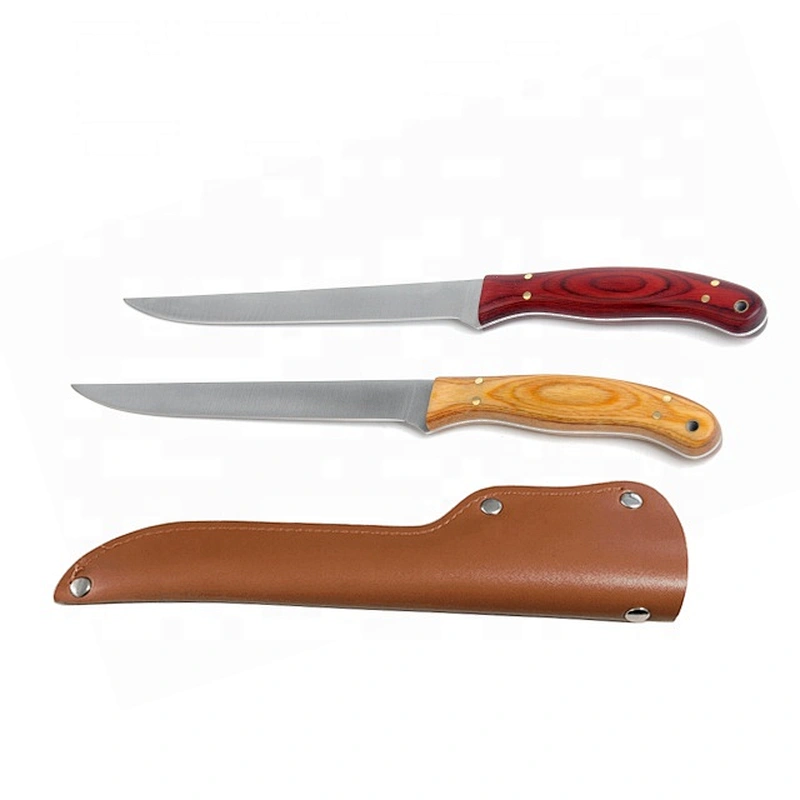 Professional stainless steel commercial diving fishing fillet knife with leather sheath