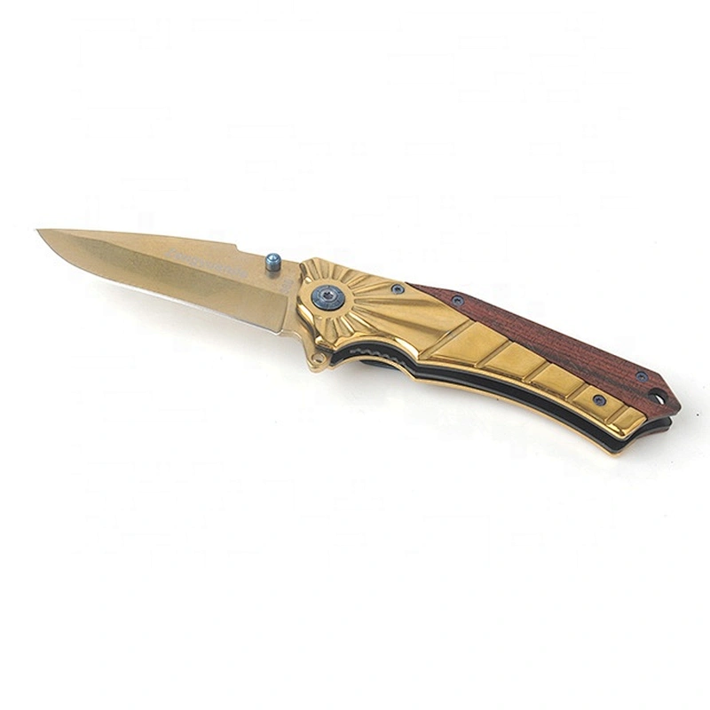 Golden coating  handle folding outdoor folding knife pocket