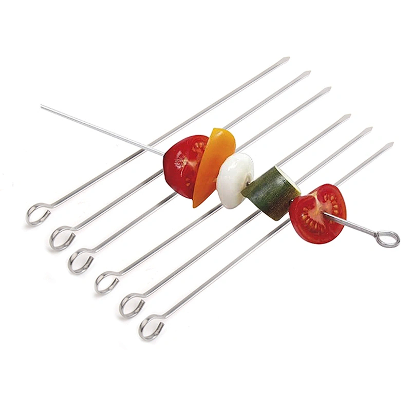 6pcs Stainless Steel Barbecue Skewers Reusable BBQ Sticks Kabob Skewers