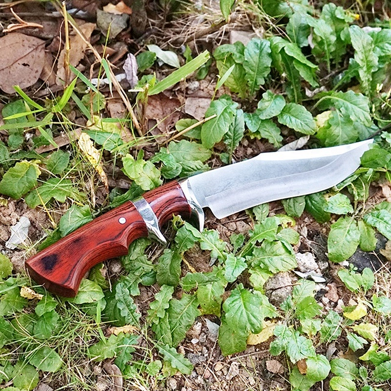 Matt Finished Stainless Steel Survival Camping Knife with Pakka Wood Handle