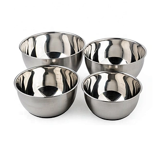 Satin polished large stainless steel fruit salad bowl silicone mixing bowl