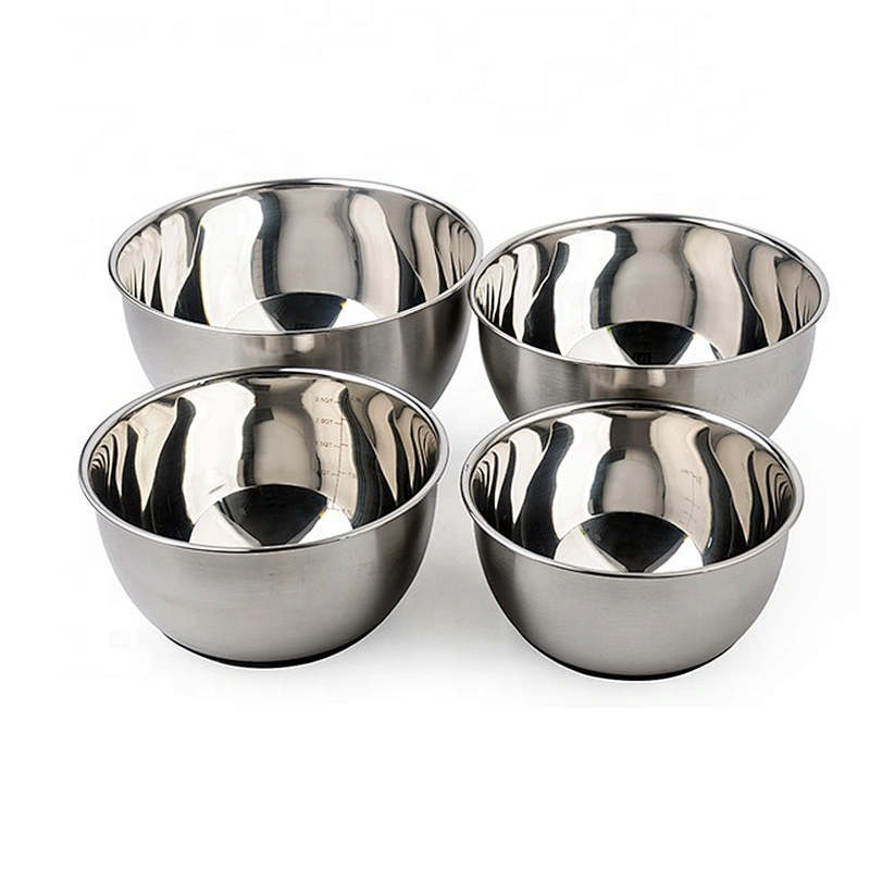 Satin polished large stainless steel fruit salad bowl silicone mixing bowl