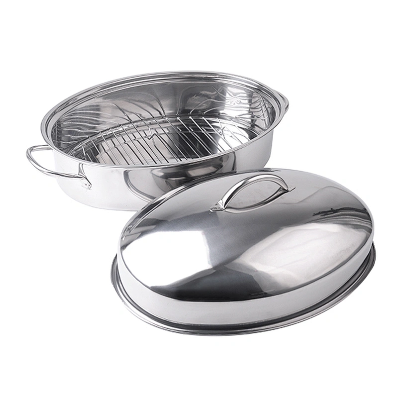 3pcs Stainless Steel Covered Oval Turkey Roaster 16 inch Chicken Roasting pan 42cm Extra large with rack