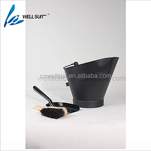 Iron black coating Large capacity fireplace ash bucket with shovel and brush