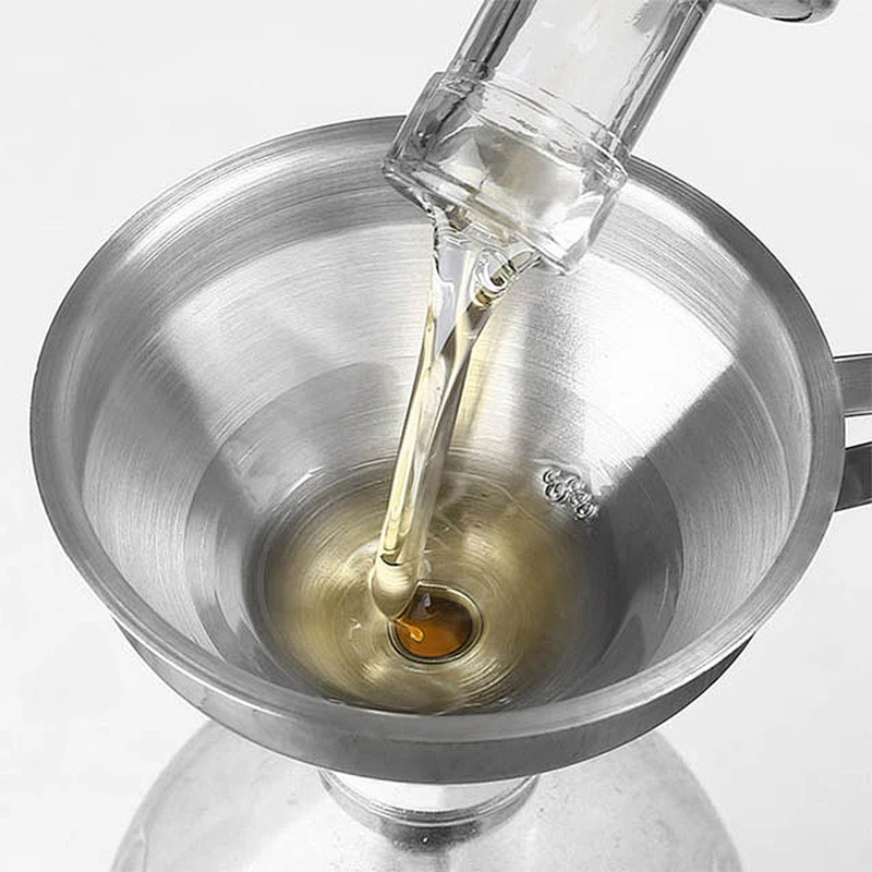Dia14.5cm high quality stainless steel kitchen oil funnel filter with long neck