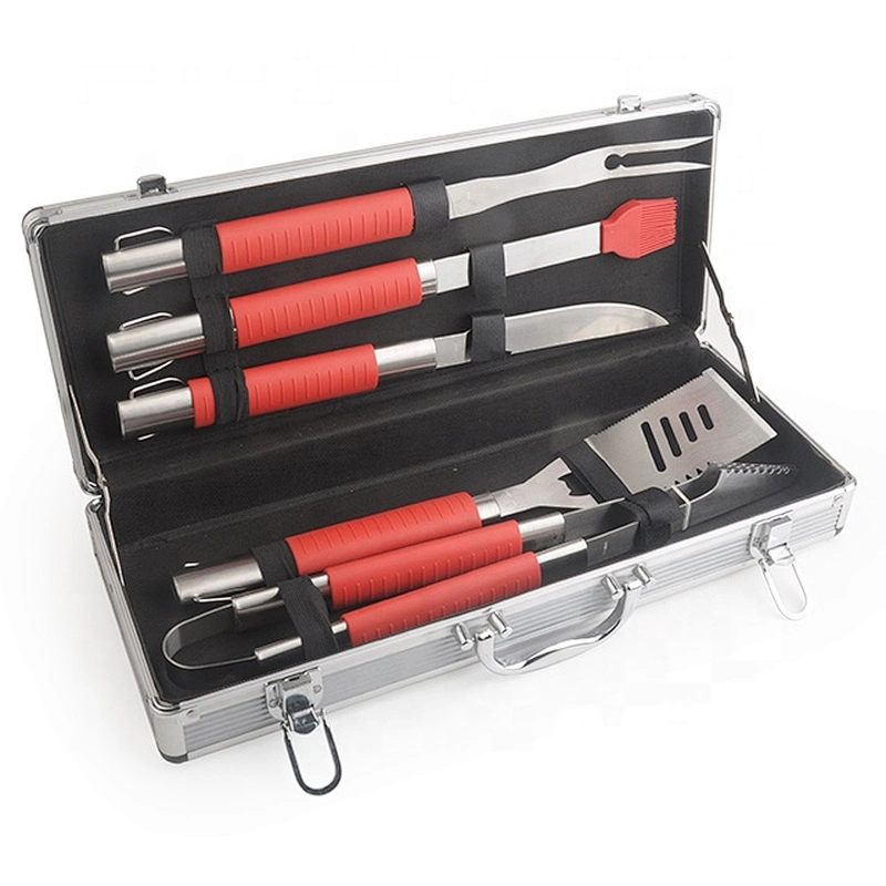 New design  hot selling stainless steel BBQ tools set 5pcs with  aluminium case