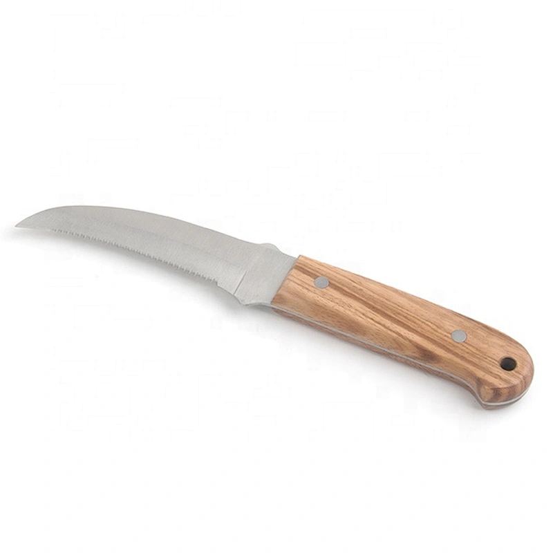 Serrated Blade Stainless Steel Survival Hunting Outdoor Knife with Wooden Handle