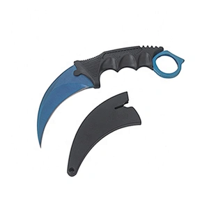 Blue Color Titanium Plated Stainless Steel CS Game Camping Pocket Knife with Sheath