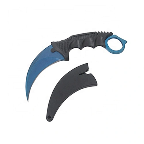 Blue Color Titanium Plated Stainless Steel CS Game Camping Pocket Knife with Sheath