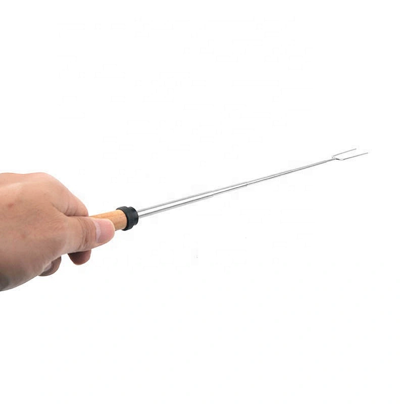 Product Stretch Stainless Steel Barbecue Fork Wood Handle Marshmallow Roasting BBQ Sticks