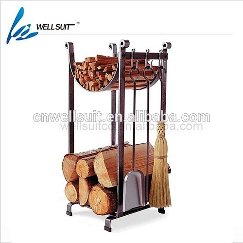 Fireplace tool set Enclume Sling Log Rack with Fireplace Tools, Hammered Steel