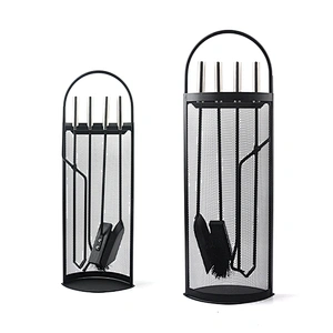 Black Metal Mesh Stamd Fireplace tool set