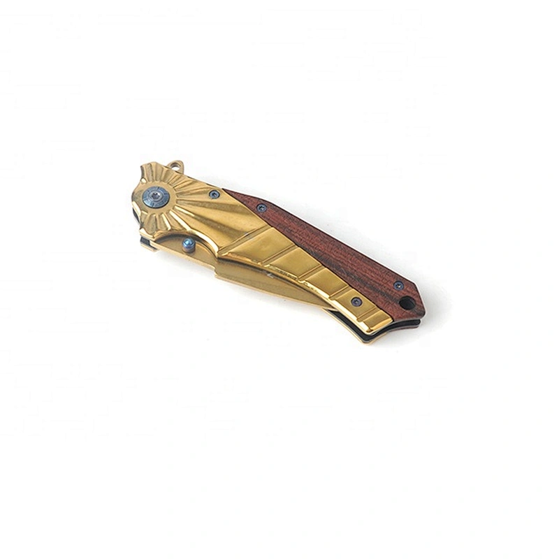 Golden coating  handle folding outdoor folding knife pocket