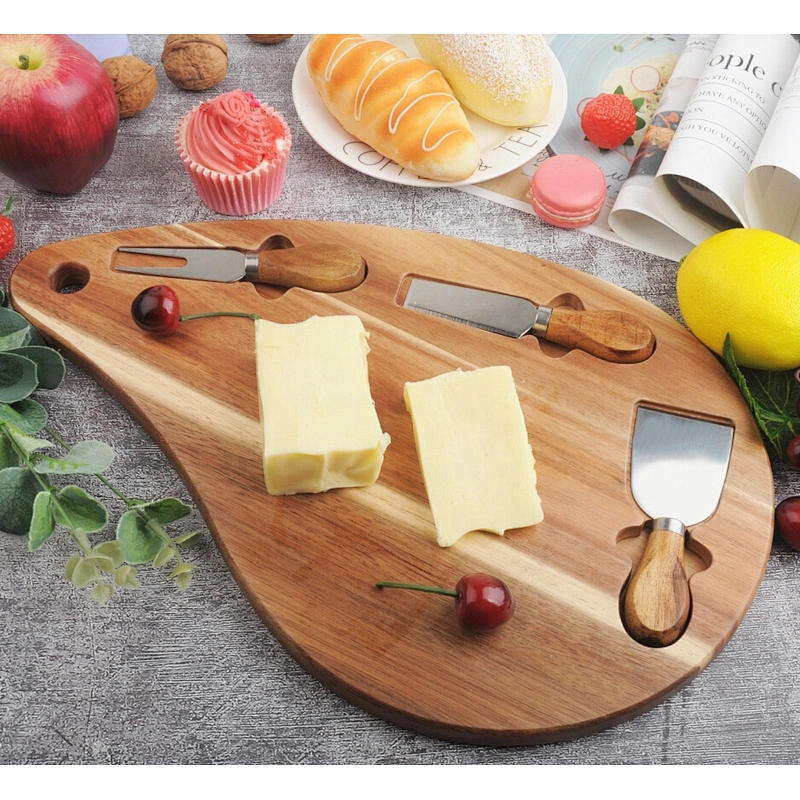 New design hot selling acacia wood cheese board with cheese knife cheese fork