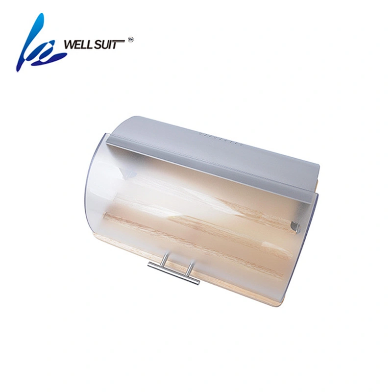 Stainless Steel wood Roll Top Bread Box for Kitchen, bread bin, bread storage