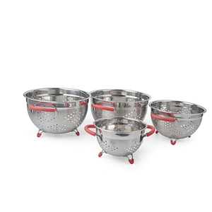 Round Metal Self Draining Pasta Bowl Kitchen Food Washing Strainer Vegetable Conlander
