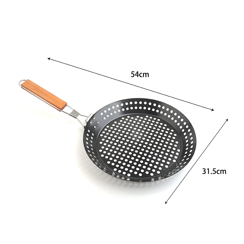 Non-Stick Grill Round Basket Barbecue Pan BBQ Wok Tray for Grill Vegetable Fish Meat Kabob