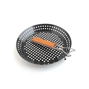 Non-Stick Grill Round Basket Barbecue Pan BBQ Wok Tray for Grill Vegetable Fish Meat Kabob