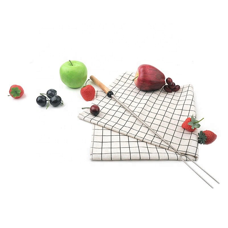 Product Stretch Stainless Steel Barbecue Fork Wood Handle Marshmallow Roasting BBQ Sticks