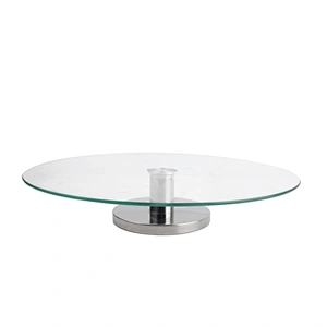 Wholesale Bakeware Wedding food grade  Metal Rotating Base Clear Glass cake stand