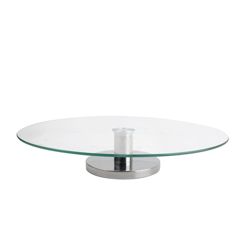 Wholesale Bakeware Wedding food grade  Metal Rotating Base Clear Glass cake stand