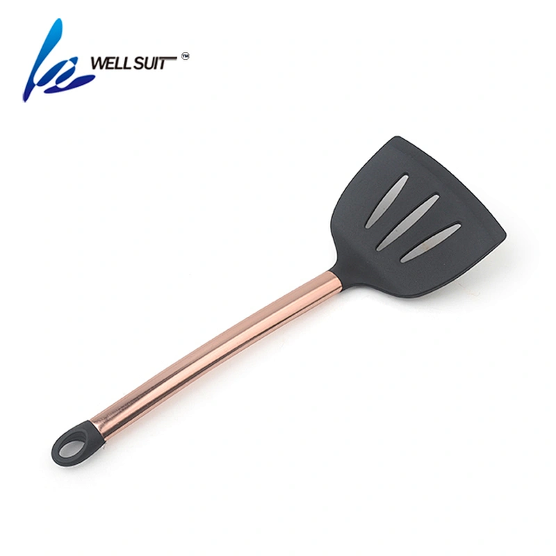 New design  food grade silicoe home kitchen tools utensils of 11 pcs cookware sets with copper plating handle