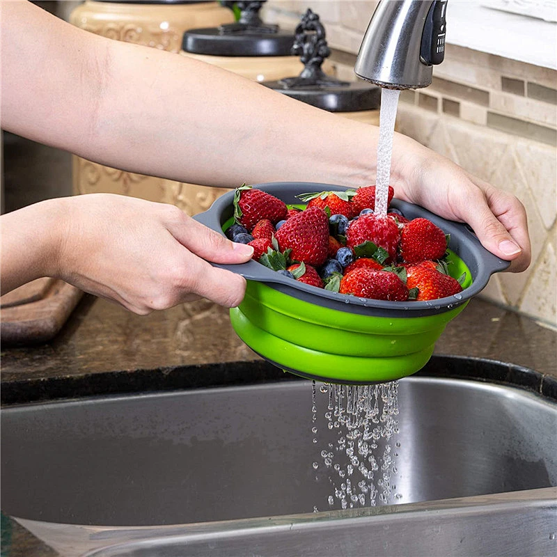Food grade folding BPA free  fruit vegetables washing basket strainer/colander For Home and Kitchen accessories