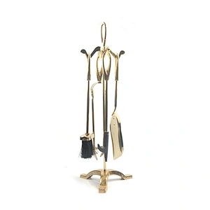 High Quality Luxury Fireplace Accessories Iron Fireplace Tool Set with Gold Plate